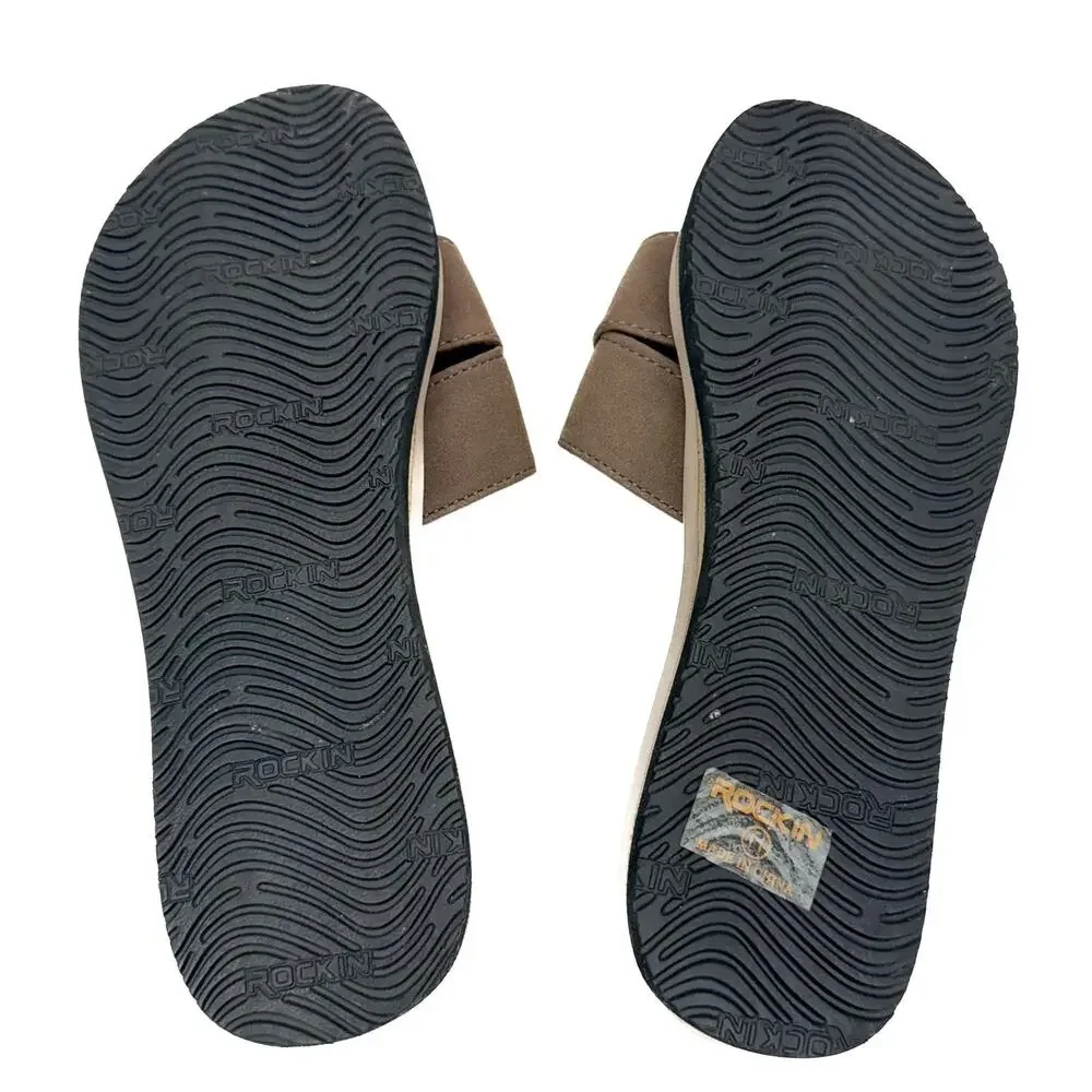Rockin Brown Faux Suede Lightweight Padded Breathable Flip Flops Sz‎ 11 Comfort